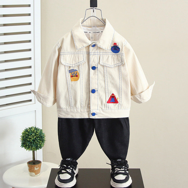 Cool Style Long Sleeve Denim Jacket for Boys Button Front Shirt Collar Regular Fit Kids Outerwear