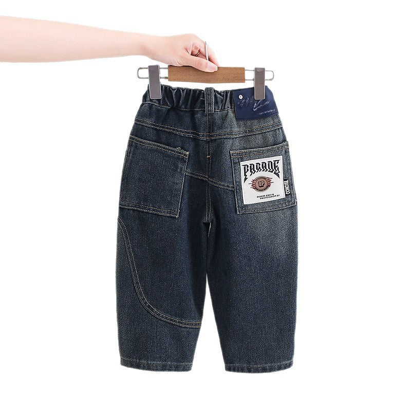 Boys Casual Denim Long Pants with Patch Pockets