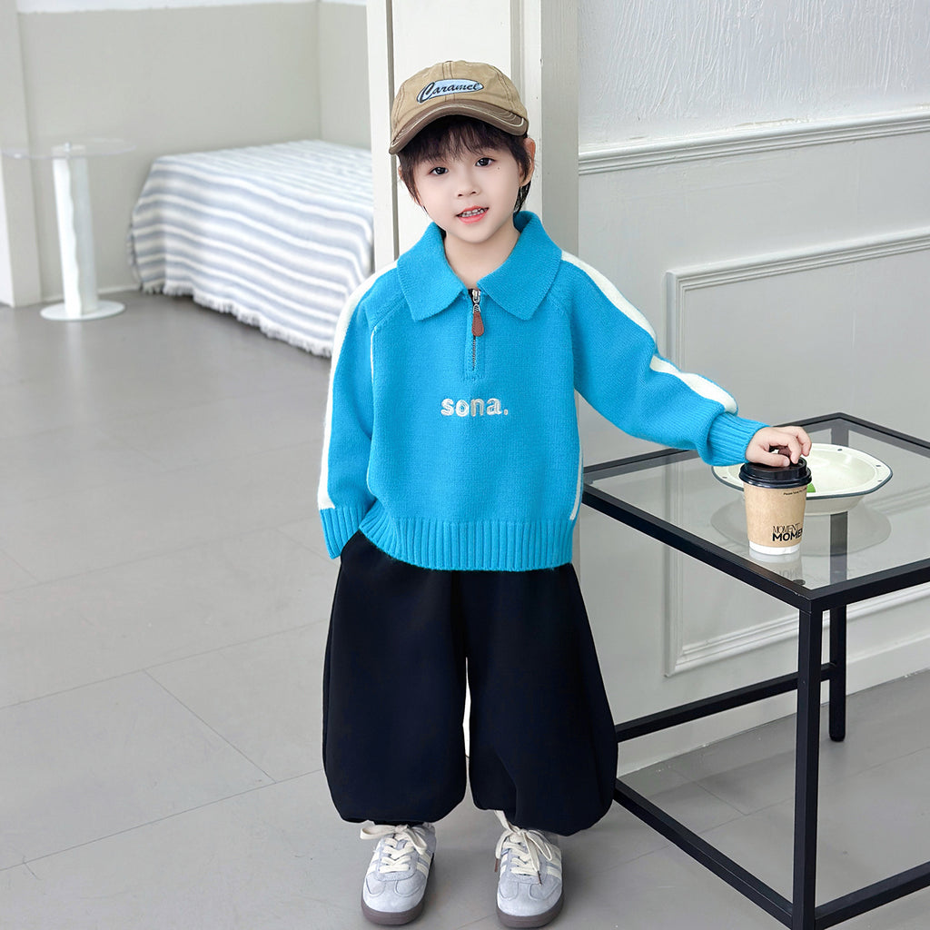 Boys' Long Sleeve Polo Collar Knit Sweater