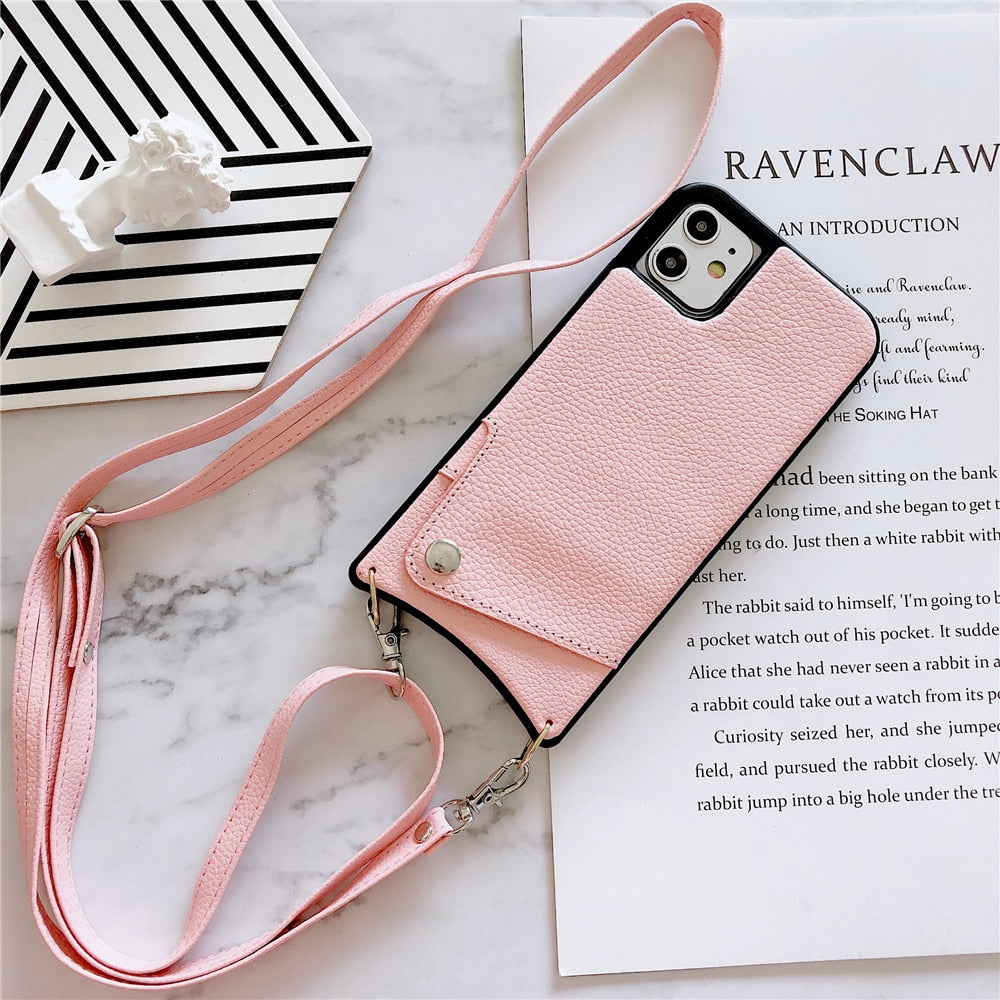 Lanyard Crossbody Wallet Case For iPhone 13 12 11 Pro Max XS MAX XR X 7 8 Plus Leather Card Slot With Shoulder Strap Back Cover
