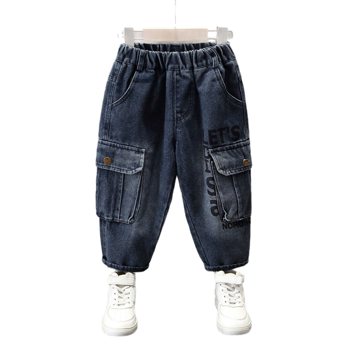 Casual Denim Cargo Pants for Boys Kids with Curved Leg Design