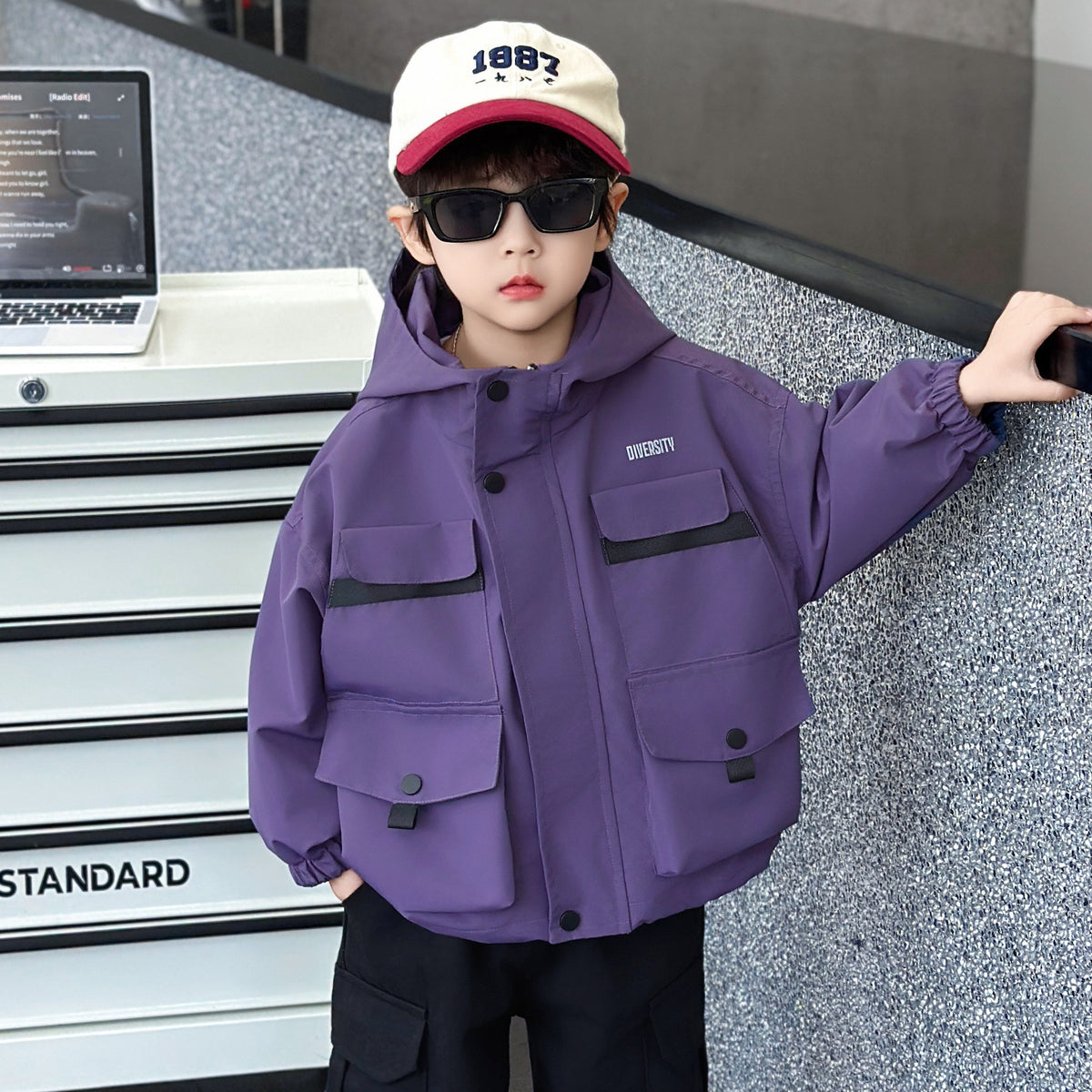 Children’s Hooded Windbreaker Jacket – Purple or Red