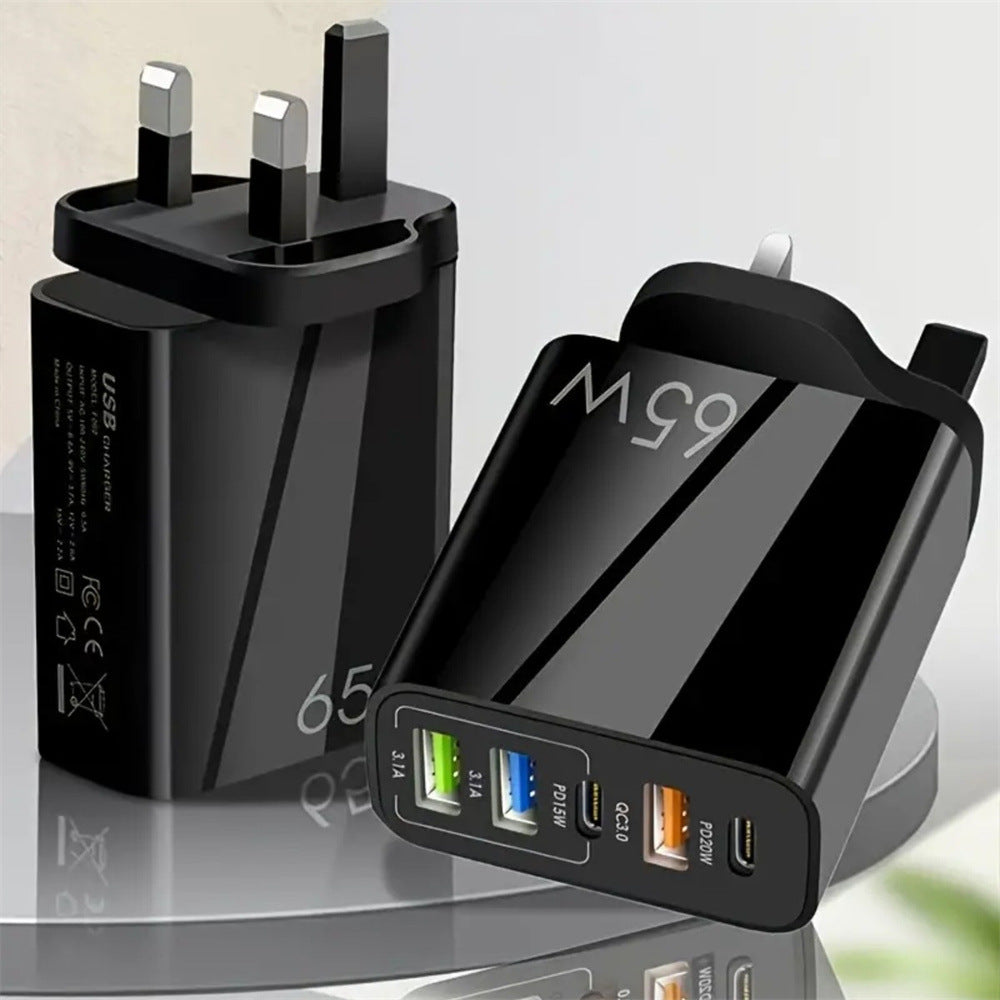Standard PD65W mobile phone charger 4A type-c PD+3USB multi port European, American, English travel charging head