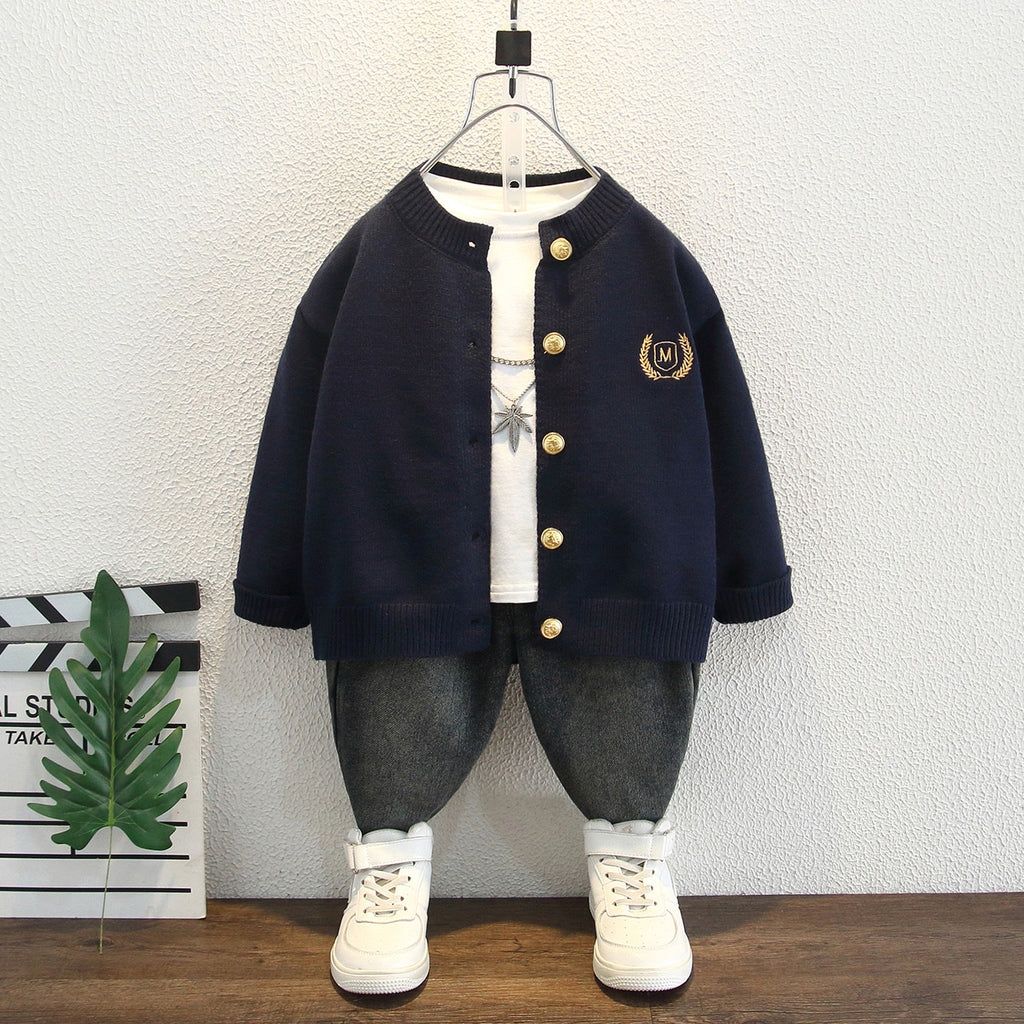 Boys Preppy Style Knit Cardigan Autumn Winter Sweater