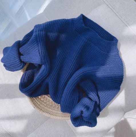 Girls Solid Color Knit Sweater Thickened Warm Autumn Winter Casual Pullover Top
