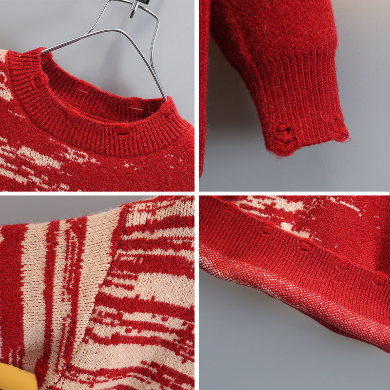 Style Red Ripped Long Sleeve Sweater for Boys
