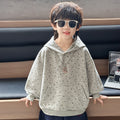 Kids Casual Loose Fit Star Print Hooded Sweatshirt