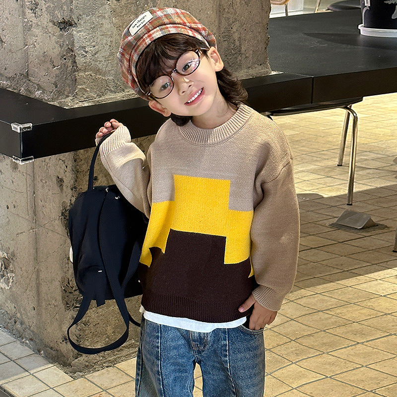 Boys Thickened Knit Sweater Long Sleeve Casual Pullover