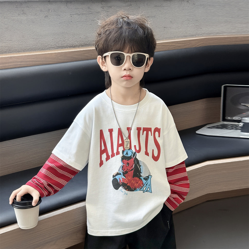 Stylish Layered Long Sleeve Crew Neck Boys' T-Shirt