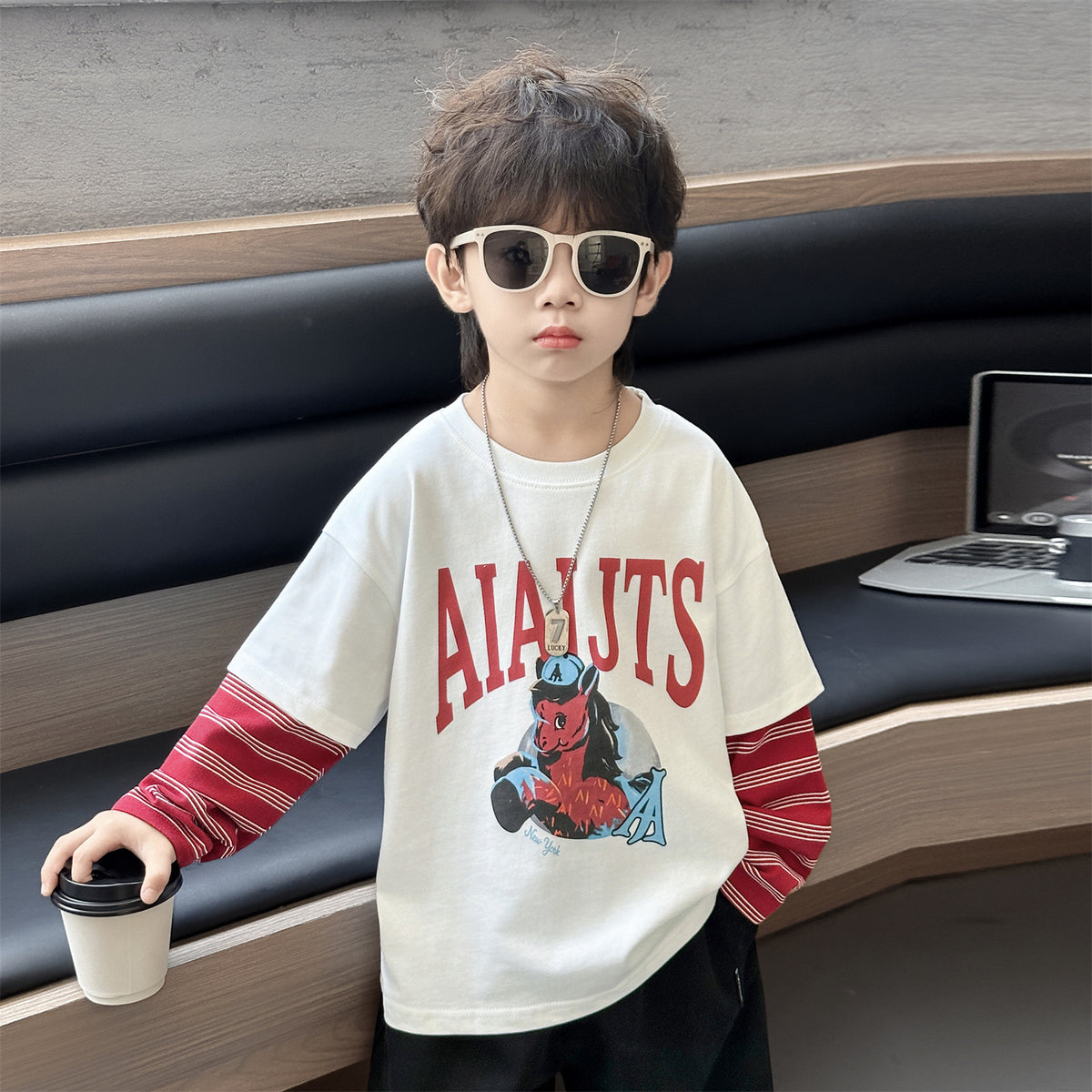 Stylish Layered Long Sleeve Crew Neck Boys' T-Shirt