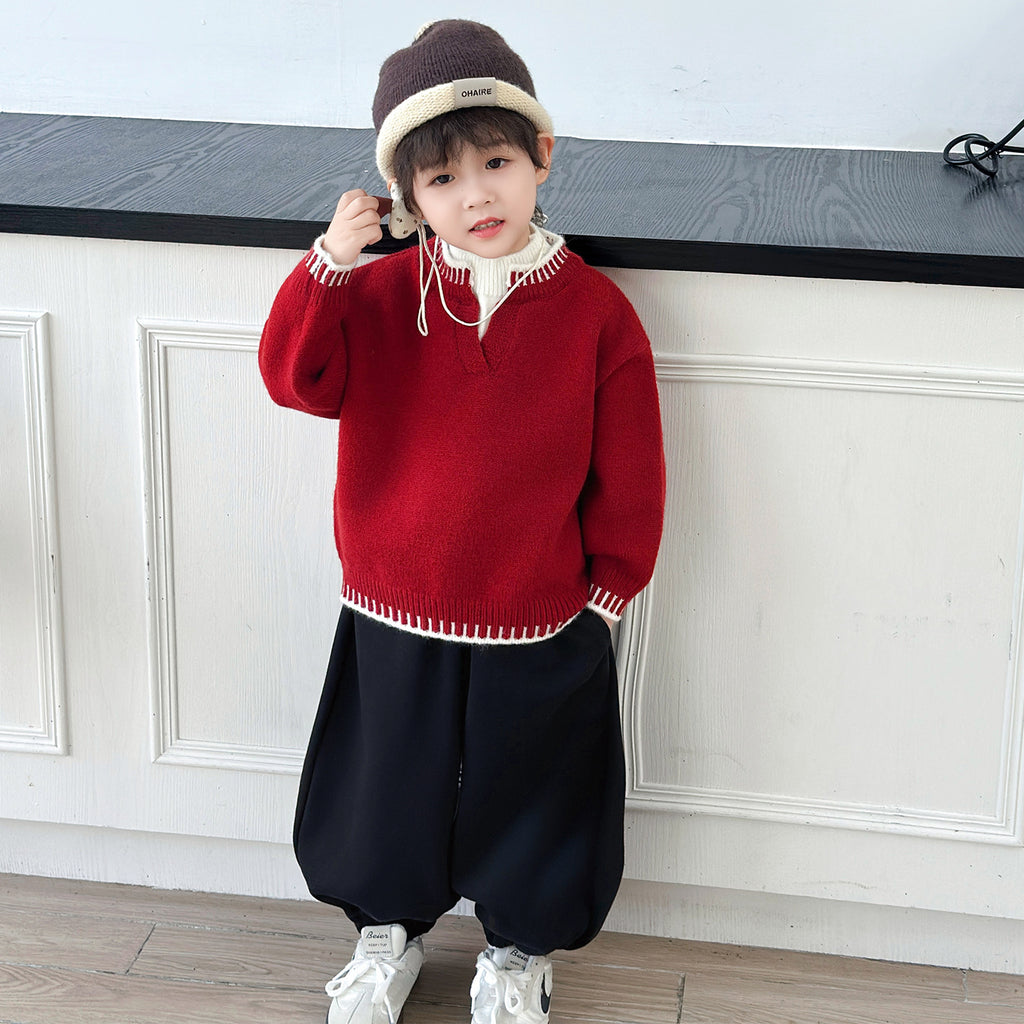Boys' Autumn Winter Thickened Long Sleeve Casual Knit Sweater