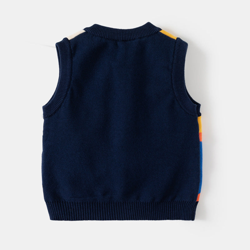 Boys' Cartoon Jacquard Double-Layer Open-Front Knit Vest
