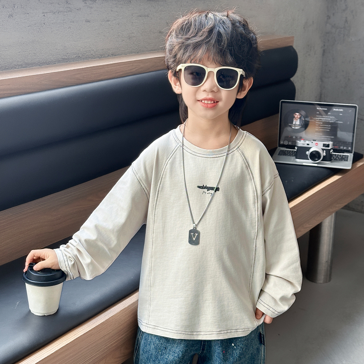 Soft Casual Boys Long Sleeve Cartoon Print Crew Neck T-shirt