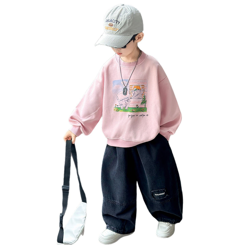 Stylish Boys Long Sleeve Crew Neck Pullover Sweatshirt