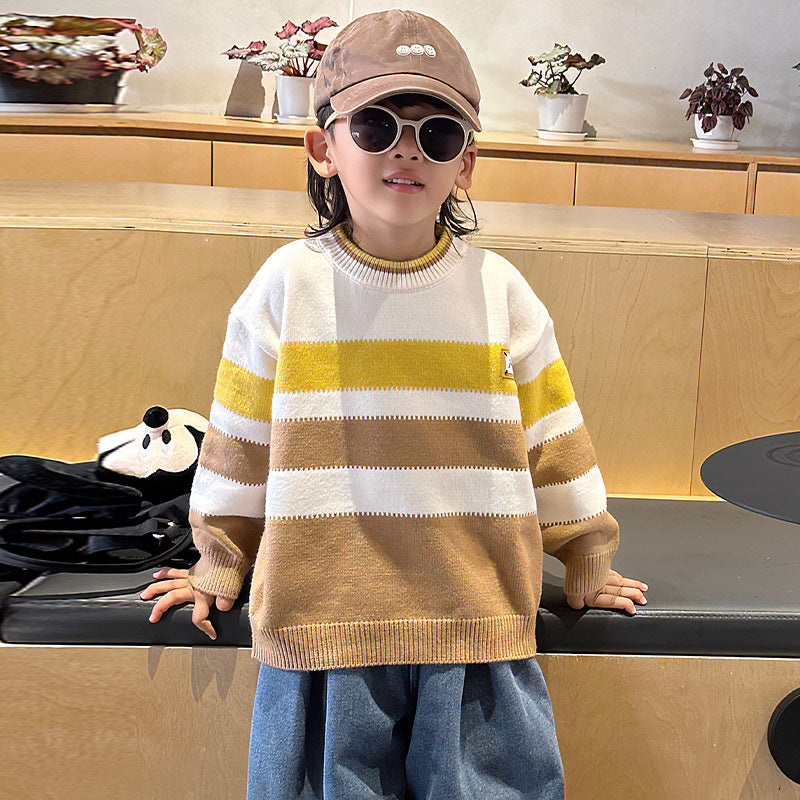 Boys' Knit Pullover Sweater with Letter and Cartoon Print