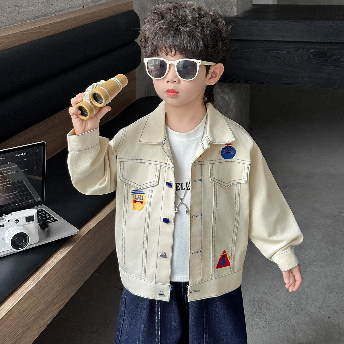 Cool Style Long Sleeve Denim Jacket for Boys Button Front Shirt Collar Regular Fit Kids Outerwear