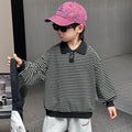 Boys' Striped Long Sleeve Polo Collar Pullover Sweatshirt