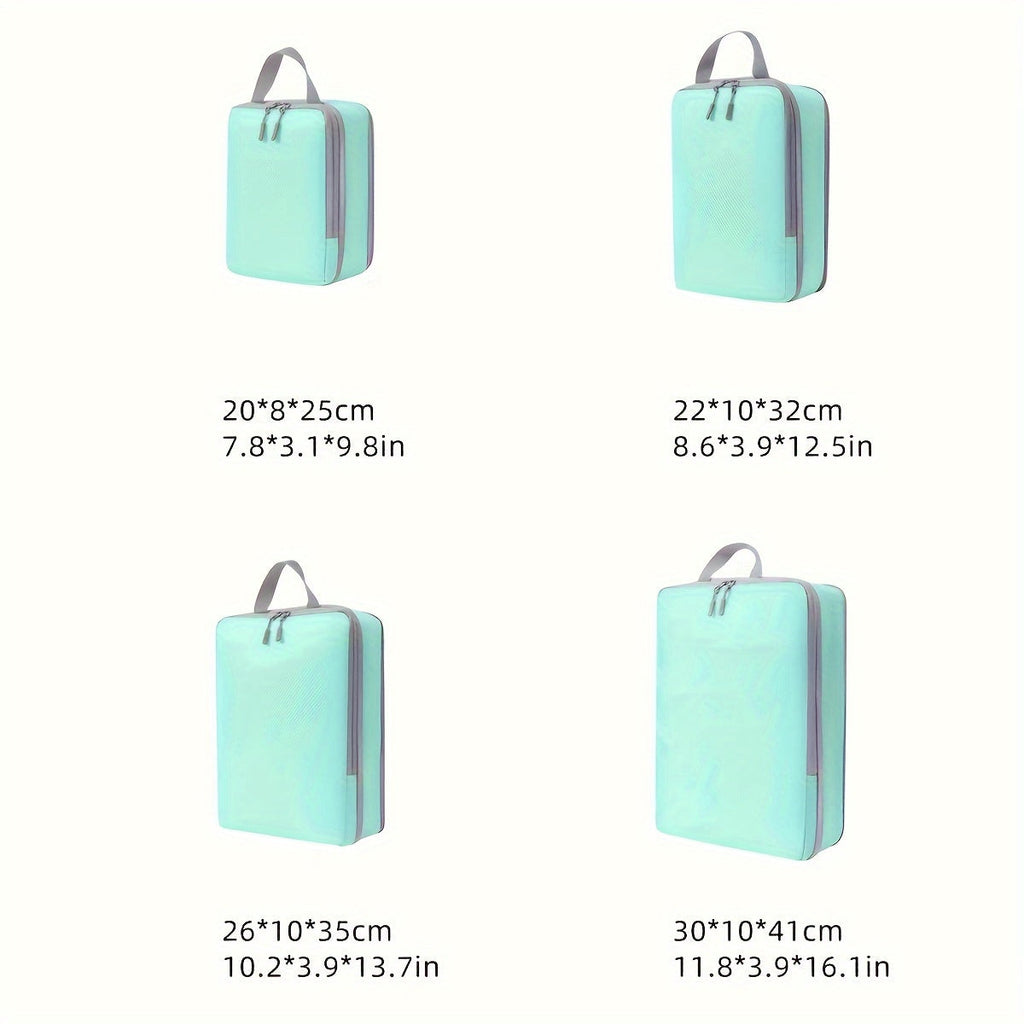 4-teiliges komprimierbares Reise-Organizer-Set, leichte Packwürfel mit Tragegriff, Aufbewahrungstaschen für Kleidung, Unterwäsche und Schuhe auf Reisen