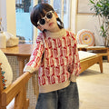 Boys Red Long Sleeve Crew Neck Solid Color Knit Sweater