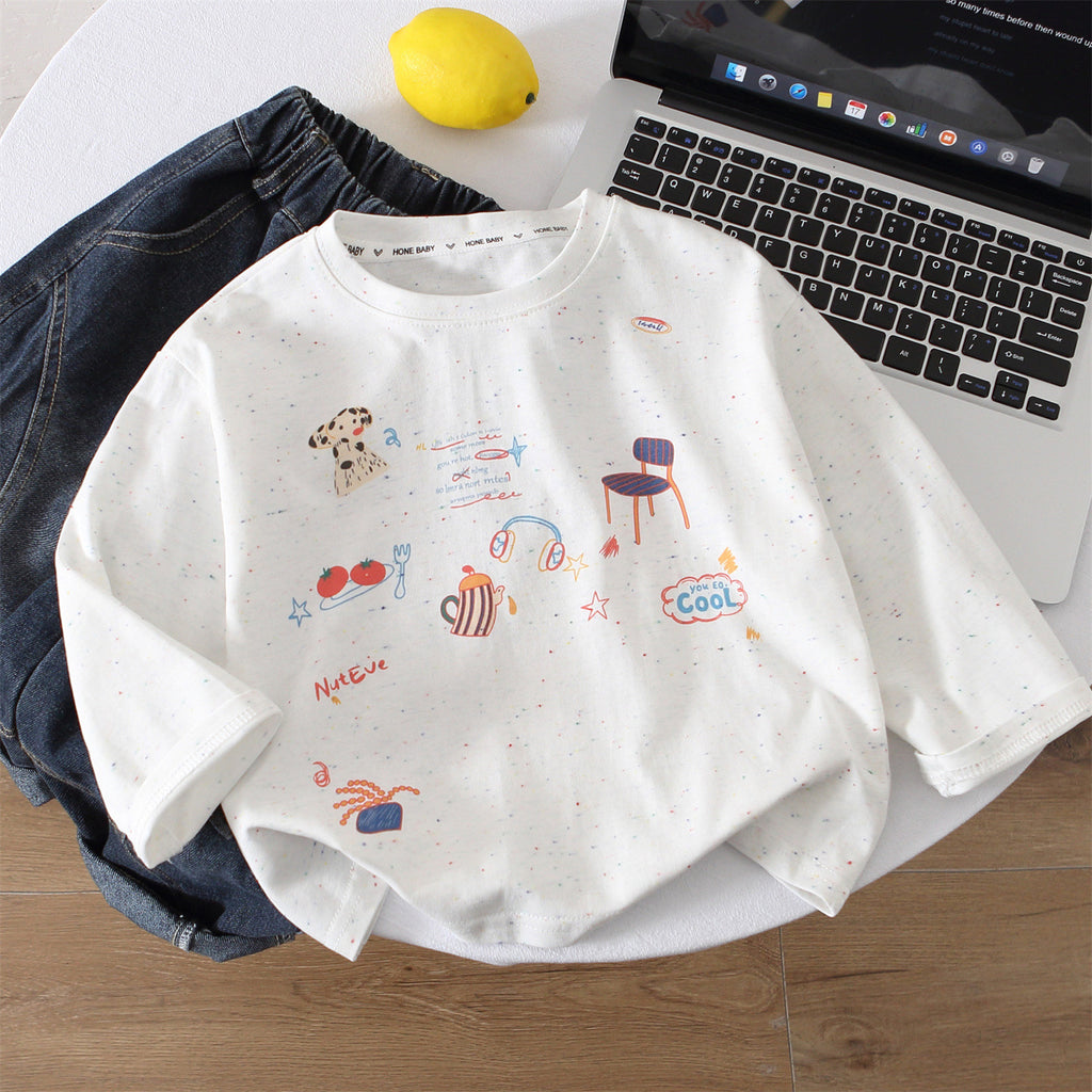 Casual Trendy Boys Graphic Print Short Sleeve Cotton T-Shirt