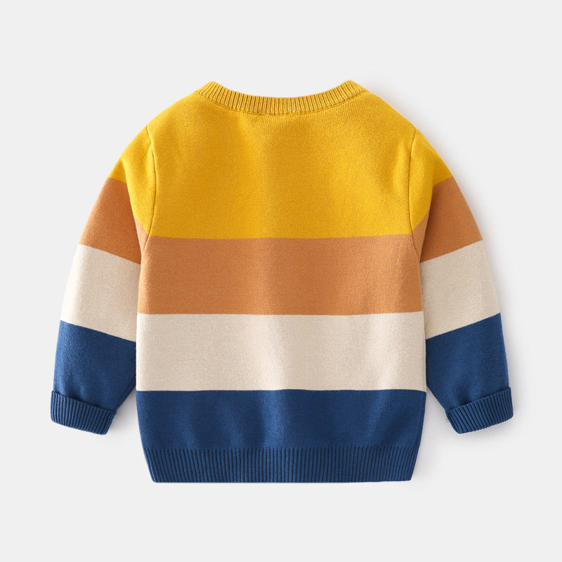 Boys Abstract Cartoon Jacquard Double Layer Sweater