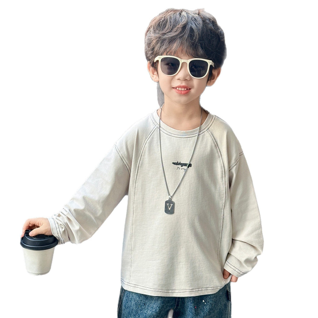 Soft Casual Boys Long Sleeve Cartoon Print Crew Neck T-shirt