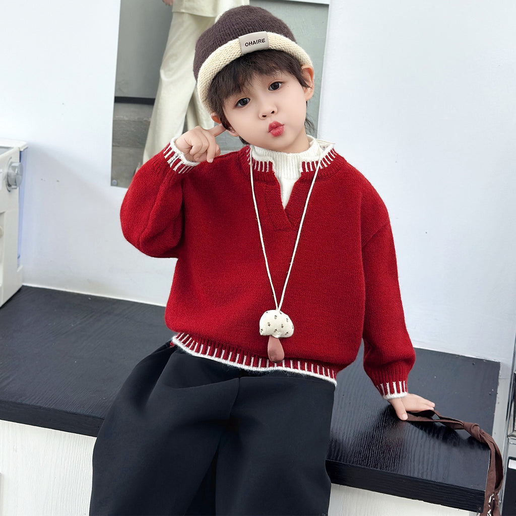 Boys' Autumn Winter Thickened Long Sleeve Casual Knit Sweater