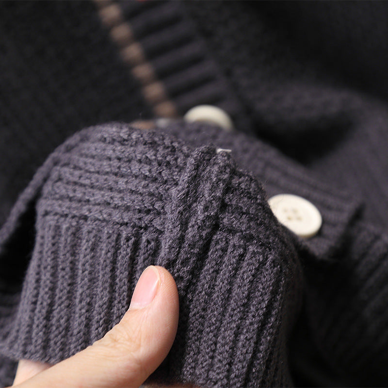Boys' Knit Cardigan Jacket with Lapel Collar