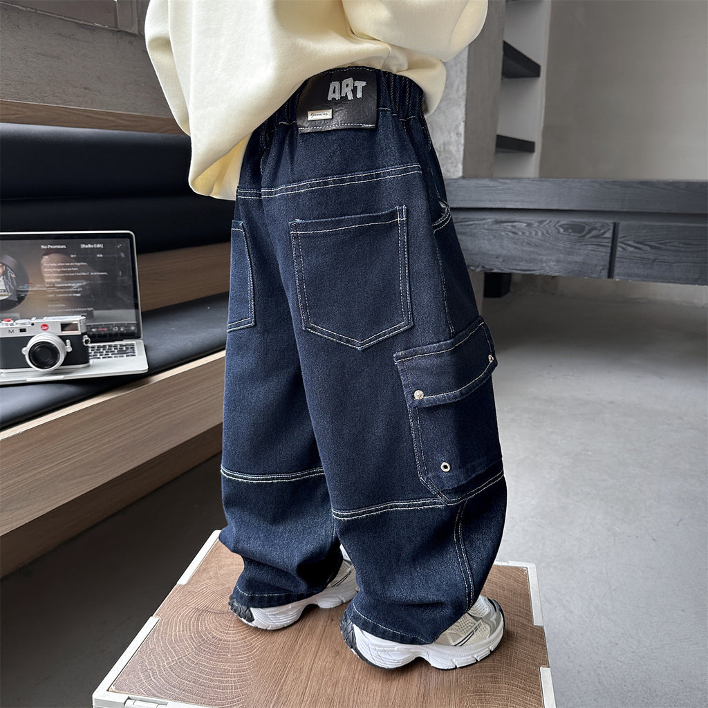 Boys’ Loose-Fit Denim Cargo Trousers