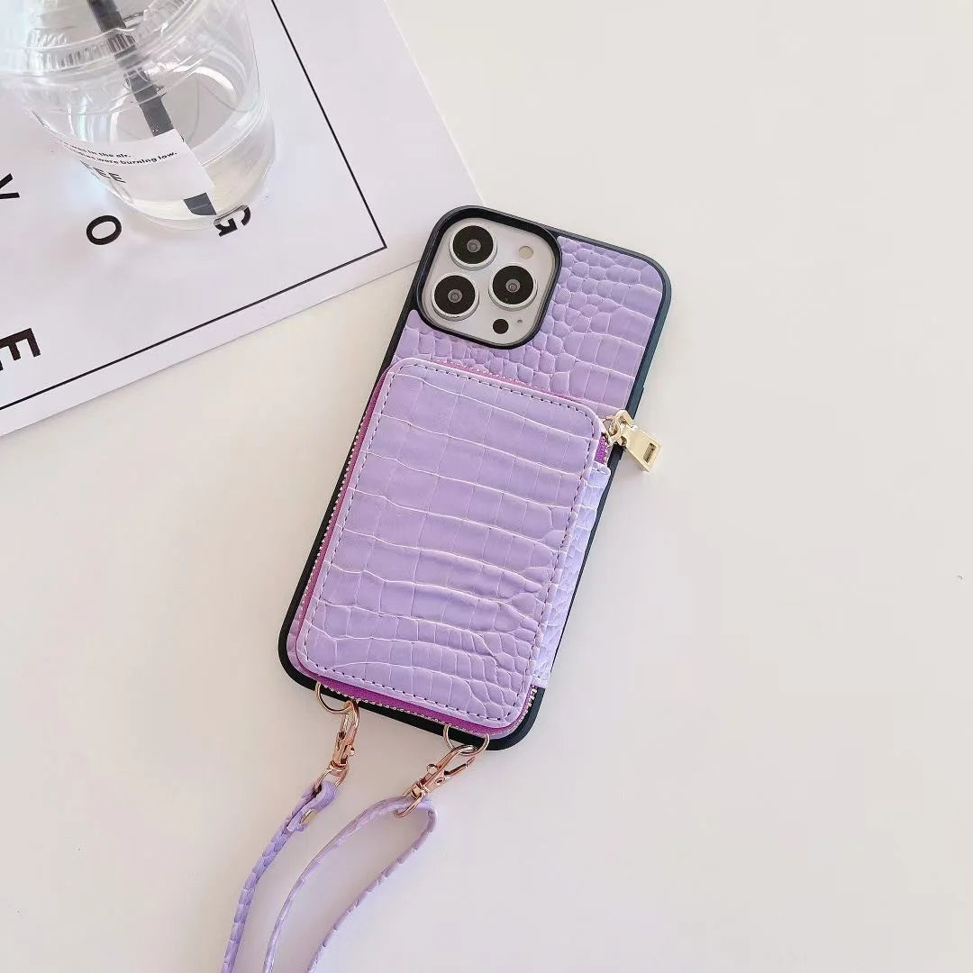 Luxury Leather Wallet Crossbody Lanyard Soft Phone Case Back Hard Cover