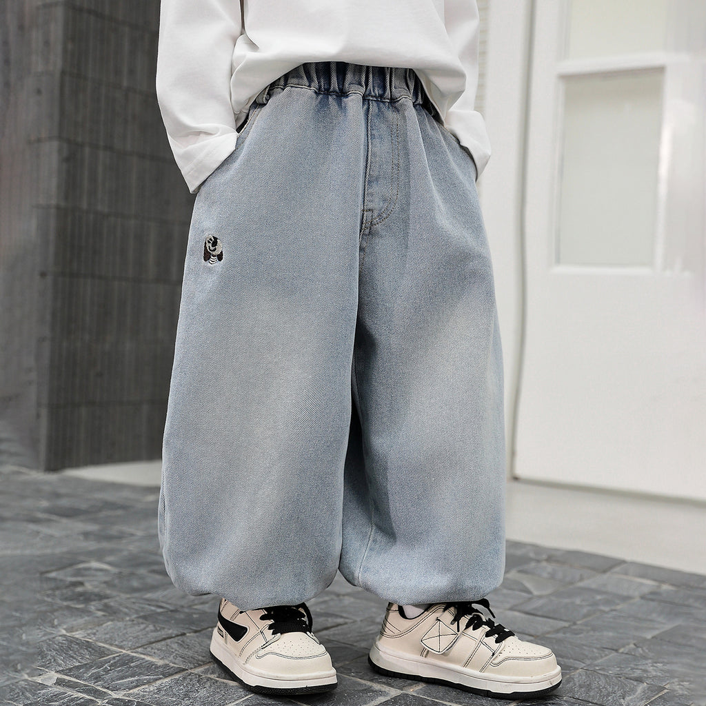 Boys  Casual Denim Curved Pants Spring Autumn Versatile Trousers