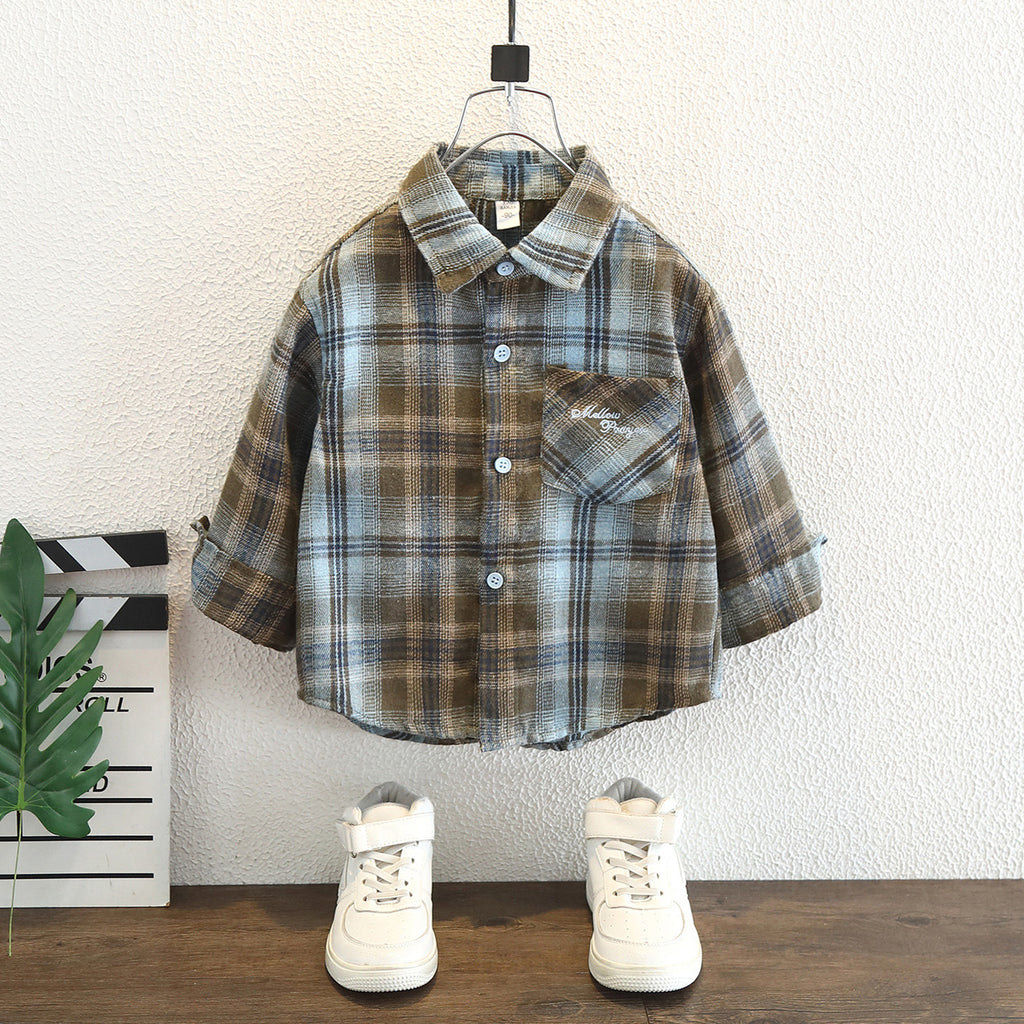 Boys Long Sleeve Plaid Shirt Casual Top