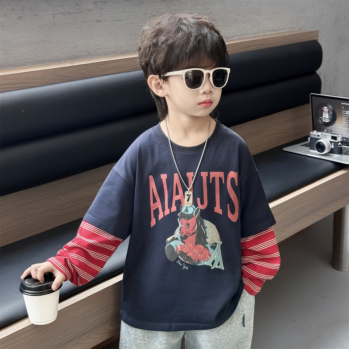 Stylish Layered Long Sleeve Crew Neck Boys' T-Shirt
