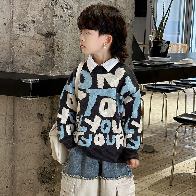 Casual Long Sleeve Kids Boys Warm Knit Sweater Top