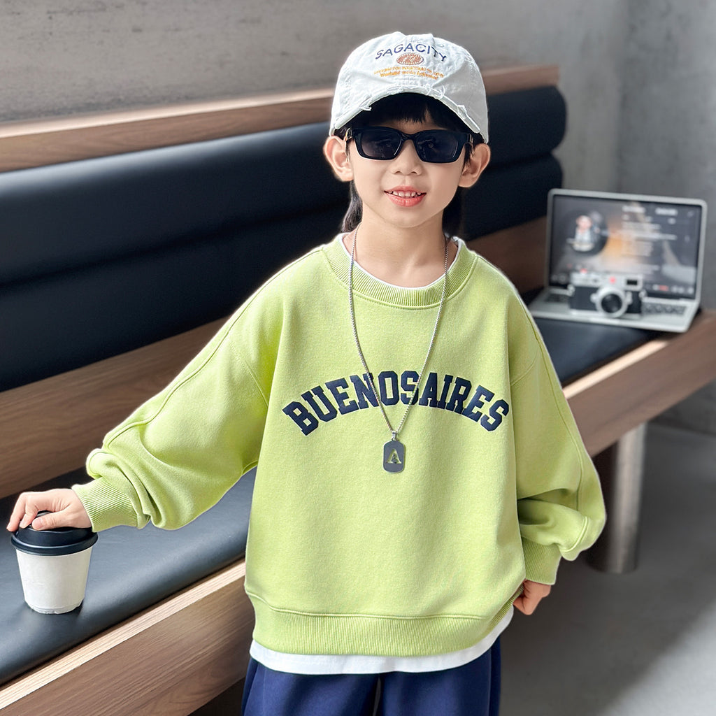 Boys' Casual Faux Two-Piece Pullover Sweatshirt