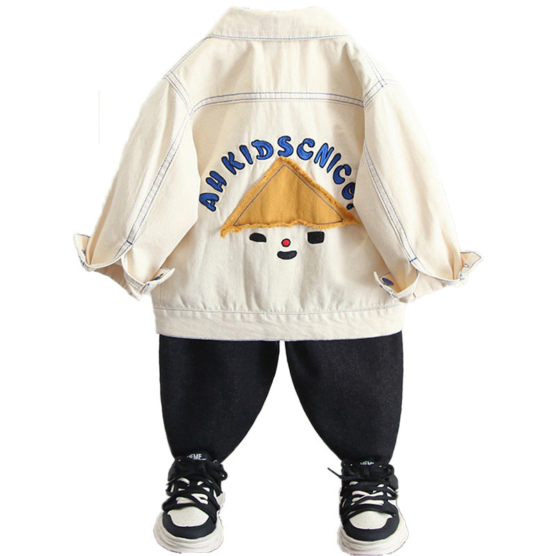 Cool Style Long Sleeve Denim Jacket for Boys Button Front Shirt Collar Regular Fit Kids Outerwear