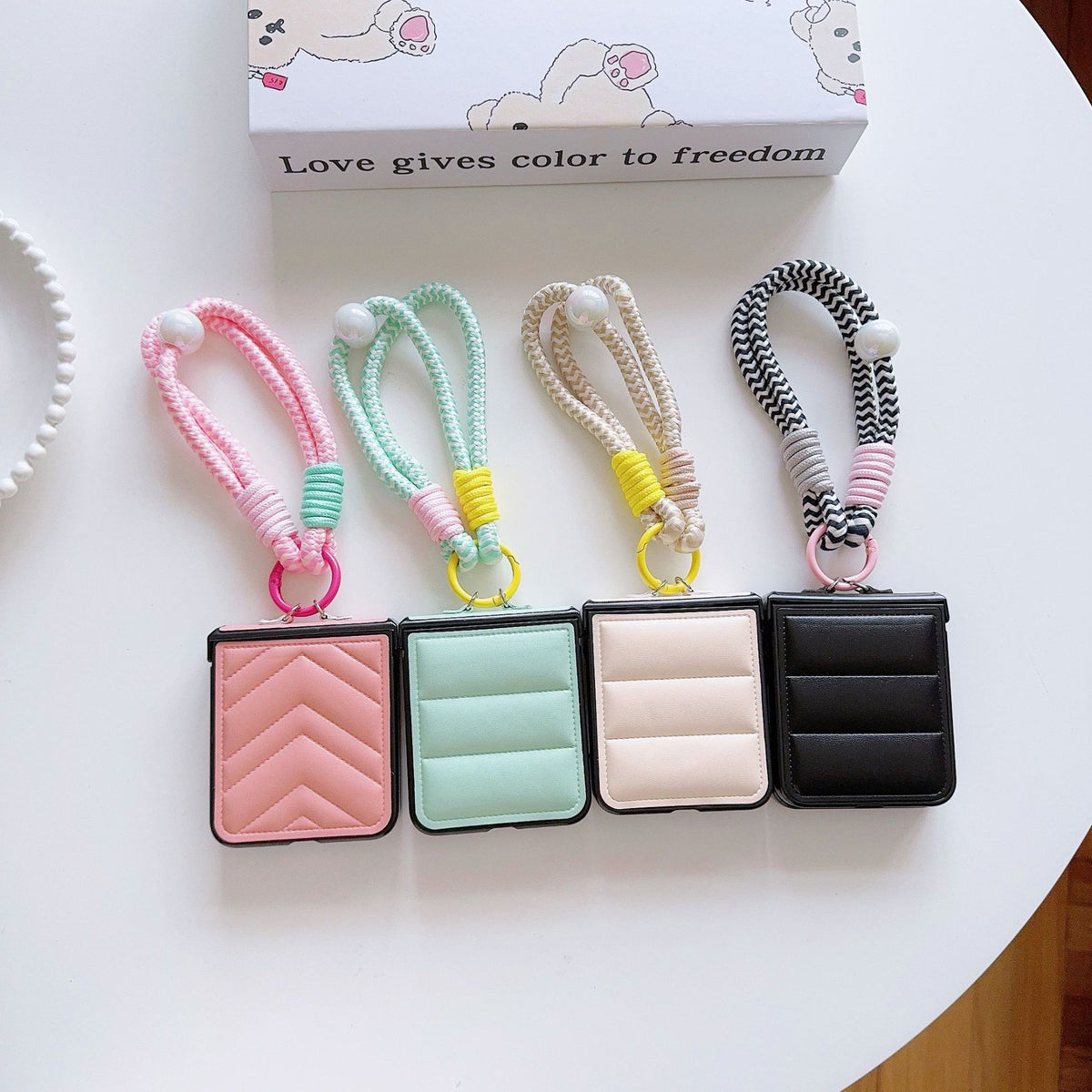 Korean Style Leather Stripe Case for Galaxy Z Flip 7/6/3/4 with Strap, Samsung 5th Gen Foldable Phone Protection