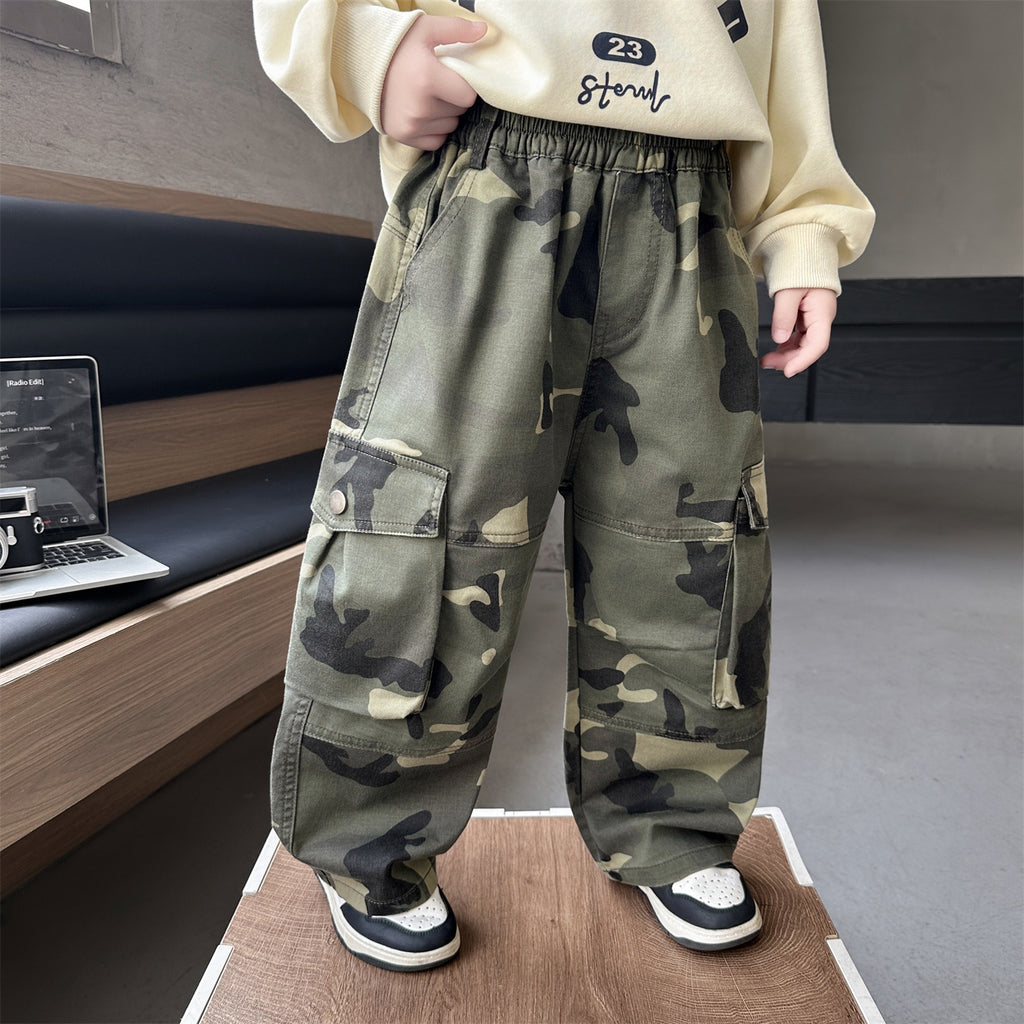 Boys Camouflage Cargo Pants Casual Straight Leg Trousers