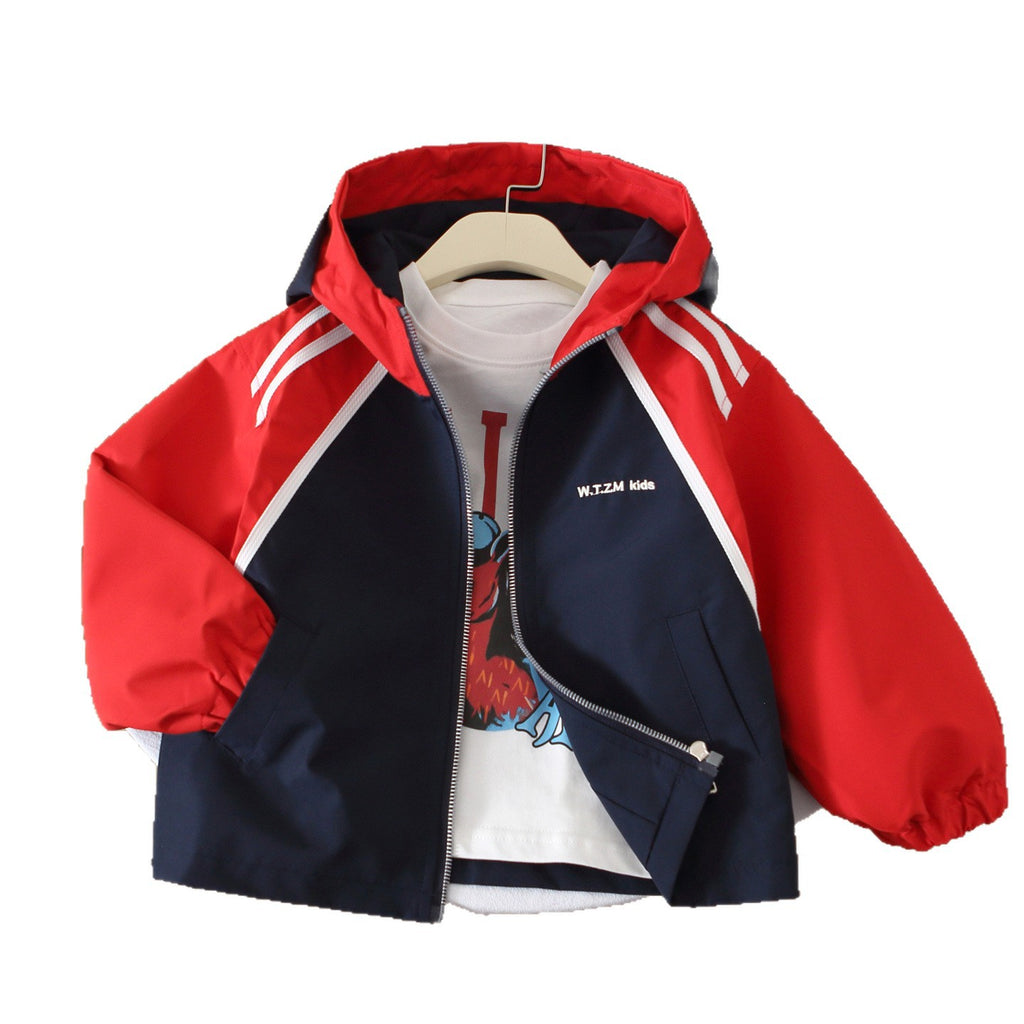 Boys' Casual Sports Color-block Zipper Hooded Jacket