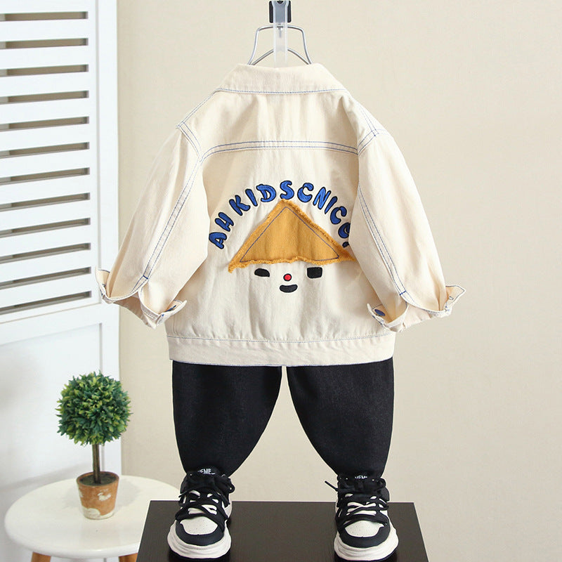 Cool Style Long Sleeve Denim Jacket for Boys Button Front Shirt Collar Regular Fit Kids Outerwear