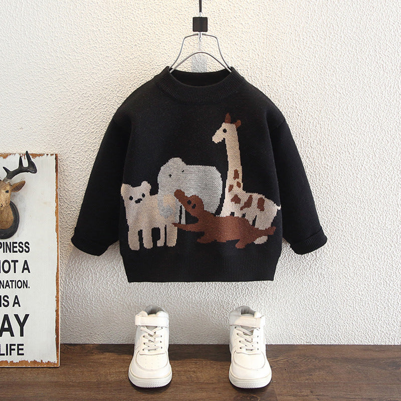 Kids Animal Print Knit Sweater Winter Thickened Long Sleeve Top