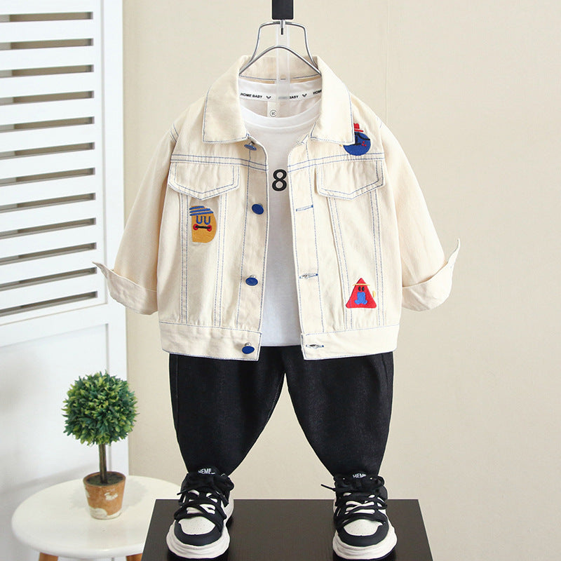 Cool Style Long Sleeve Denim Jacket for Boys Button Front Shirt Collar Regular Fit Kids Outerwear