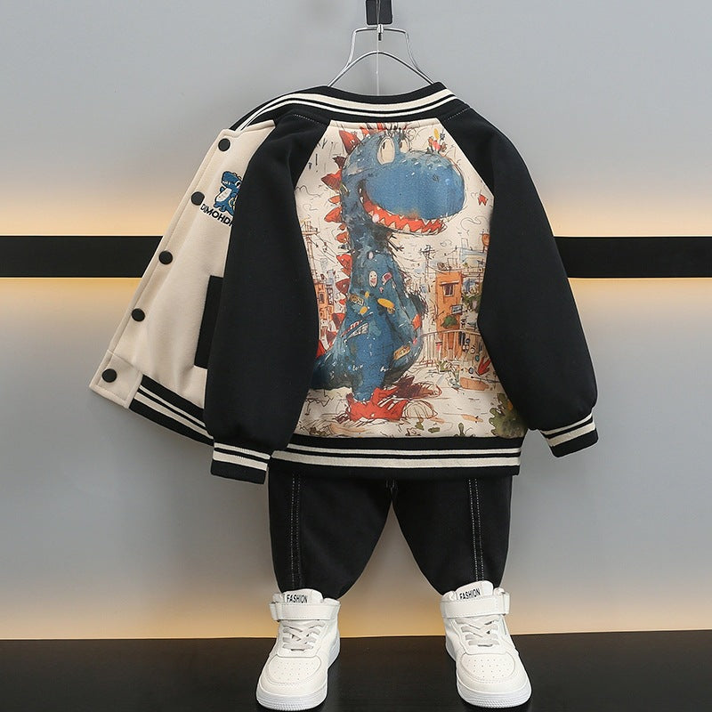 Kids Boys Cartoon Print Baseball Jacket Spring Autumn Casual Outerwear