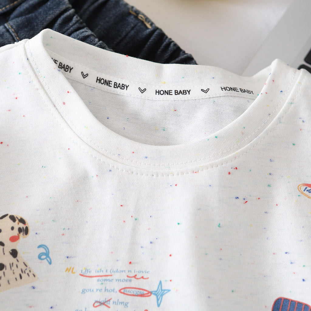 Casual Trendy Boys Graphic Print Short Sleeve Cotton T-Shirt