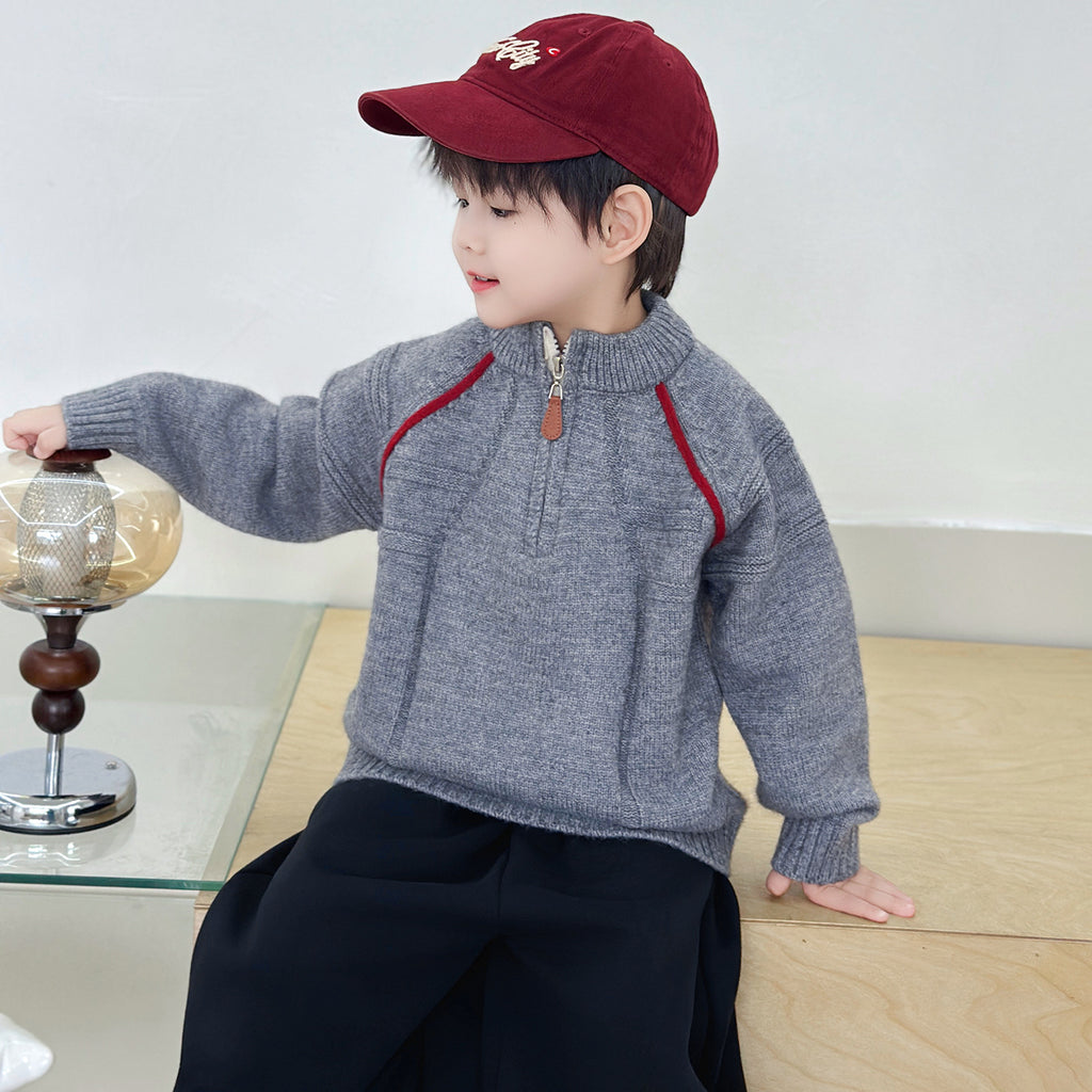 Boys Half Zip Knit Sweater Autumn Winter Fashionable Trendy Top