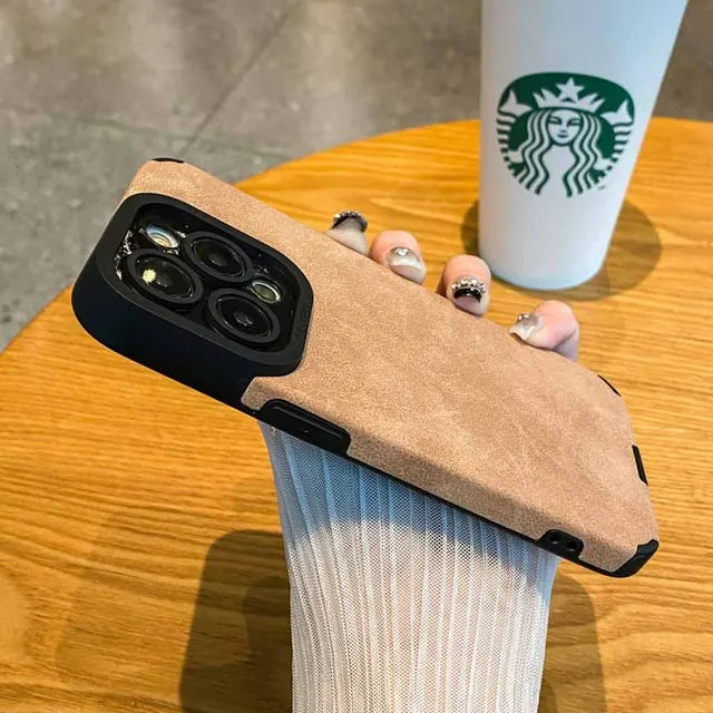 Luxury Matte Soft Leather Phone Case For iPhone 15 14 Plus 13 12 11 Pro Max 7 8Plus SE Lens Protection Shockproof Silicone Cover