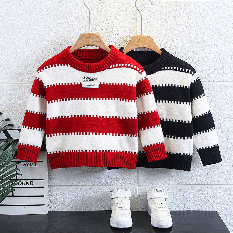Boys Striped Long Sleeve Thick Knit Sweater