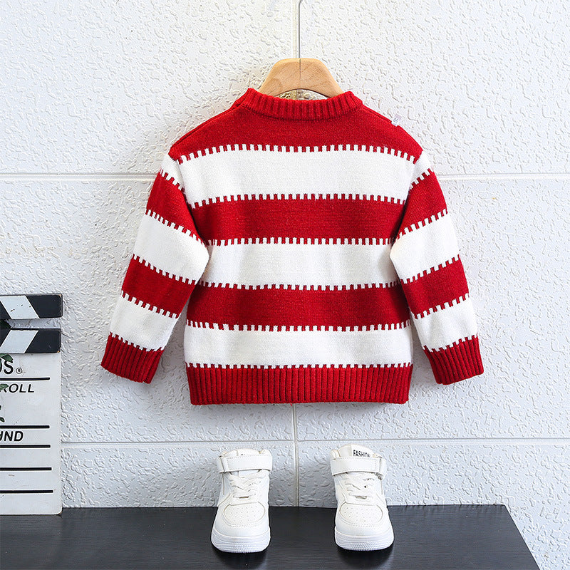 Boys Striped Long Sleeve Thick Knit Sweater