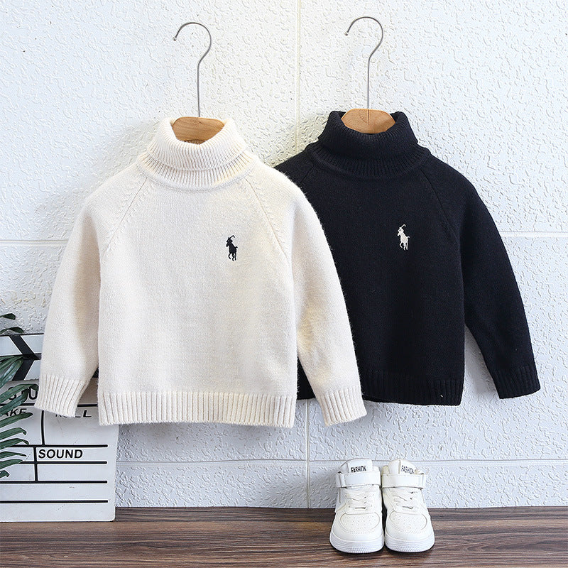Boys' Turtleneck Sweater Autumn Winter Warm Fleece Lined Knitwear