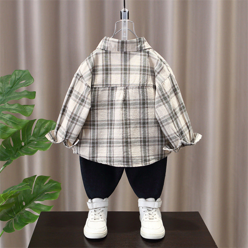 Trendy Plaid Long Sleeve Collared Boys Shirt